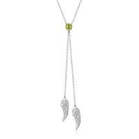 wholesale 925 Sterling Silver Blue Opal Angel Wings Pendant Necklace-August