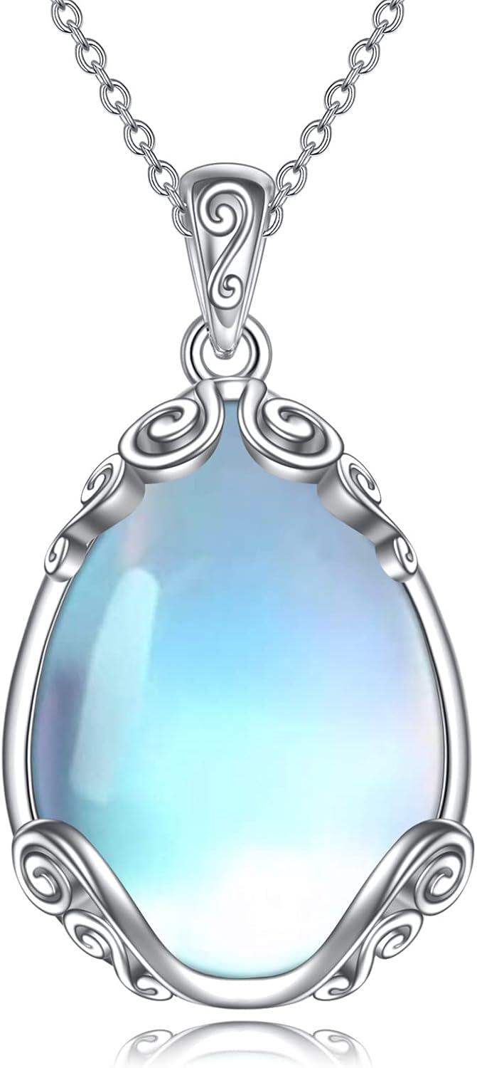 Sterling Silver Moonstone Filigree Teardrop Pendant Necklace for Women-K-Filigree moonstone necklace