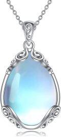 wholesale Sterling Silver Moonstone Filigree Teardrop Pendant Necklace for Women-0-58
