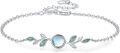 wholesale 925 Sterling Silver Green Enamel Leaves & Round Blue Stone Charm Bracelet for Women's Gifts-0-0