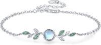 wholesale 925 Sterling Silver Green Enamel Leaves & Round Blue Stone Charm Bracelet for Women's Gifts-B-Green Leaf