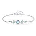 wholesale 925 Sterling Silver Green Enamel Leaves & Round Blue Stone Charm Bracelet for Women's Gifts-0-0