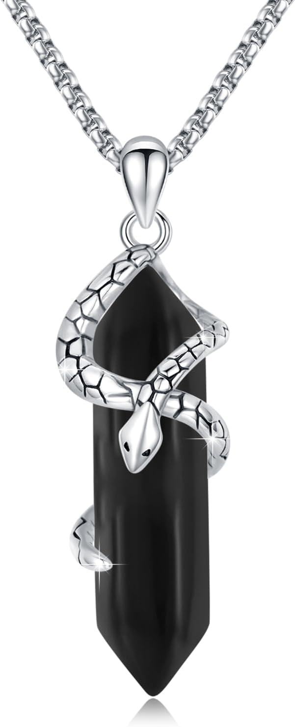  Sterling Silver Pink Hexagonal Quartz Snake Crystal Necklace -0-1