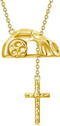 wholesale 925 Sterling Silver Plated Gold Cross and Wolf Head Pendant Necklace with Chain 24-Empty Tomb_Gold