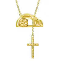 wholesale 925 Sterling Silver Plated Gold Cross and Wolf Head Pendant Necklaces Wholesale with Chain 24-Empty Tomb_Gold