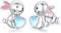 wholesale 925 Sterling Silver 925 Opal Heart Rabbit Stud Earrings for Girls & Women-0-0