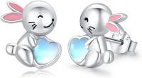 wholesale 925 Sterling Silver 925 Opal Heart Rabbit Stud Earrings for Girls & Women-Moonstone