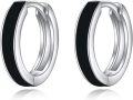 wholesale 925 Sterling Silver 925 Black Enamel Huggie Hoop Earrings for Men and Women - Mothers Day Gift Ideas-0-0