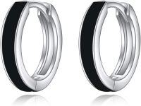 wholesale 925 Sterling Silver 925 Black Enamel Huggie Hoop Earrings for Men and Women - Mothers Day Gift Ideas-5-Round Moonphase Hoops