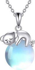wholesale 925 Sterling Silver Blue Opal Piggy Pendant Necklace for Women Girls-0-0