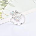 wholesale Sterling Silver Leaf Ring with Birthstone Adjustable Wrap Promise Engagement Wedding Rings for Women-0-10