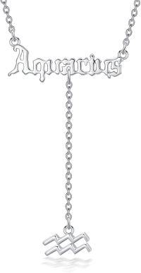 wholesale 925 Sterling Silver Aquarius Zodiac Sign Lariat Necklace with Wave Charm for Women Astrology-Aquarius-Silver