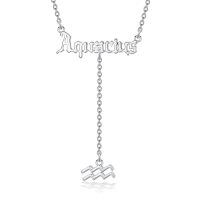 wholesale 925 Sterling Silver Aquarius Zodiac Name Lariat Drop Necklace Platinum Plated-Aquarius-Silver