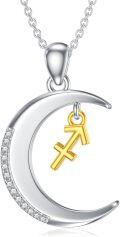 wholesale 925 Sterling Silver Crescent Moon with Gold Sagittarius Charm Pendant Necklace for Women-0-0