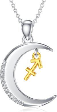 wholesale 925 Sterling Silver Crescent Moon with Gold Sagittarius Charm Pendant Necklace for Women-Sagittarius