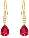 wholesale 14K Gold 3CT Artificial Gemstone Pear-Cut Birthstone Dangle Earrings-0-0