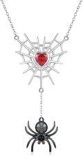 wholesale 925 Sterling Silver Red Heart Spider Web Pendant Necklaces Gothic Punk Style Gifts for Her-0-0