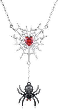 wholesale 925 Sterling Silver Red Heart Spider Web Pendant Necklaces Gothic Punk Style Gifts for Her-halloween