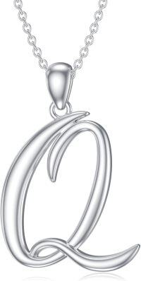 wholesale Sterling Silver 26 Letter Pendant Necklace-Letter Q-white gold plated