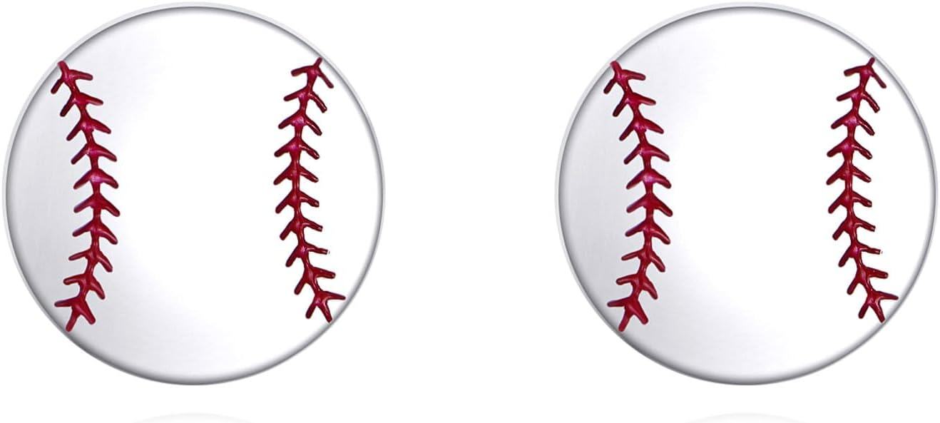 wholesale 925 Sterling Silver Baseball Stud Earrings with Red Stitching for Women-0-0