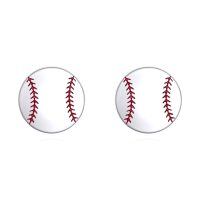 wholesale 925 Sterling Silver Baseball Stud Earrings-Red