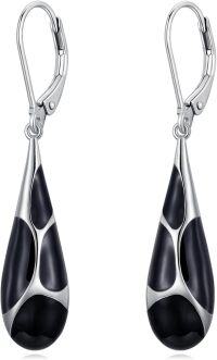wholesale Sterling Silver Enamel Teardrop Dangle Earrings for Women Birthday Mother s Day Gifts-Black