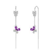 wholesale 925 Sterling Silver Butterfly Earrings Wholesale With Pink Stones-2-Feb-Amethyst Purple