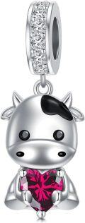 wholesale  925 Sterling Silver Ruby Cow Charm Bead with White Zircon for Bracelet - July Birthstone Jewelry Gift for Women-0-0