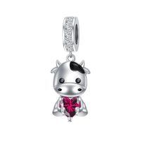 wholesale 925 Sterling Silver Cute Cow Charm With Heart Crystal-07-Jul