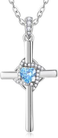 wholesale 925 Sterling Silver White Gold Plated Infinity Cross Birthstone Pendant Jewelry for Women-03-Mar Birthstone