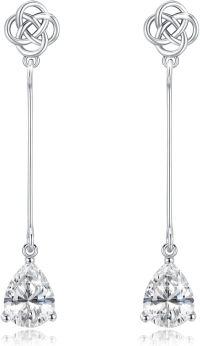 wholesale 925 Sterling Silver Celtic Knot Pear-Shaped Drop Earrings with Cubic Zirconia Stones for Women-Diamond White