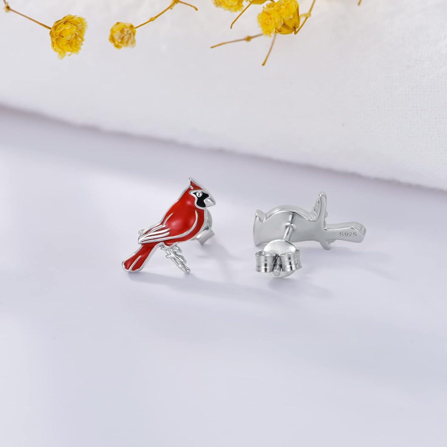 Sterling Silver Red Cardinal Blue Jay Bluebird Stud Earrings Our Love Never Dies -0-3
