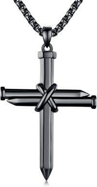 wholesale Black  Nail Design Cross Pendant Necklace for Men & Women-B03-Nail Cross(Black)