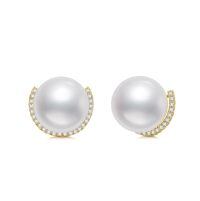 TOUPOP 14K Gold & Pearl Earrings with CZ, 8mm Freshwater Cultured Pearls, Gift for Women-undefined