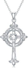 wholesale 925 Sterling Silver 3-Stone Cross Pendant Necklace for Women-0-1