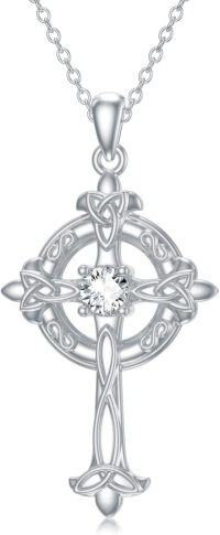 wholesale 925 Sterling Silver Celtic Knot Pendant with Cubic Zirconia and Chain for Women  43cm Length-Celtic Cross Necklace