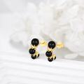 wholesale 925 Sterling Silver Black Onyx Triple Ball Stud Earrings - Bohemian Style Jewelry for Women-0-4