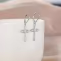 wholesale 925 Sterling Silver Cross Drop Earrings with Heart and Knot Design-0-2