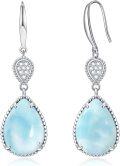 wholesale 925 Sterling Silver Teardrop Blue Stone Drop Dangle Earrings with Pear-Shaped Gemstones and CZ Accents for Women-0-0