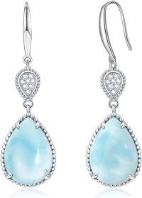 wholesale 925 Sterling Silver Teardrop Blue Stone Drop Dangle Earrings with Pear-Shaped Gemstones and CZ Accents for Women-Blue Larimar-Drop