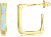 wholesale 925 Sterling Silver Gold Plated Opal Square Hoop Stud Earrings for Women and Teen Girls-03-Gold