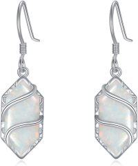 wholesale 925 Sterling Silver Gemstone Hexagon Drop Dangle Earrings Fine Jewelry Gifts for Women-Opal