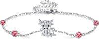 wholesale 925 Sterling Silver Birthstone Highland Cow Link Bracelet Western Jewelry Gift-07-Jul-Ruby