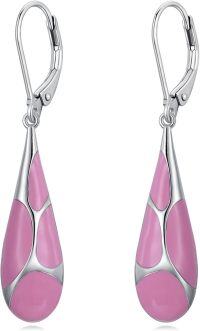 wholesale Sterling Silver Enamel Teardrop Dangle Earrings for Women Birthday Mother s Day Gifts-Pink