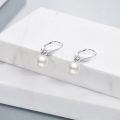 wholesale 925 Sterling Silver White Round Pearl Leverback Dangle Drop Earrings for Women-0-2