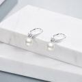 wholesale 925 Sterling Silver Round White Pearl Drop Earrings White Gold Plated-0-2