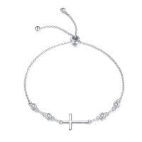 wholesale 925 Sterling Silver Cross Adjustable Bracelet Wholesale With Crystal Accents-Sideways cross bracelets