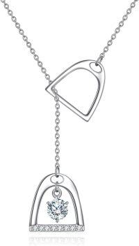 wholesale 925 Sterling Silver & Moissanite Y-Shaped Horse Stirrup Pendant Necklace, 1.2mm Chain, 1ct, Adjustable, Hypoallergenic, Gift Box-1.0 carats