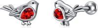 wholesale Silver Bird Stud Earrings with Red Crystal and 925 Sterling Silver Base-Robin