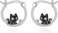 wholesale 925 Sterling Silver Black Cat Hoop Earrings for Women - Cute Kitty Design Gift Idea-0-0